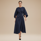 Belted Wide Sleeve Wrap Midi Dress Elegant