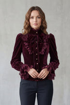 High Neck Velvet Victorian Blouse