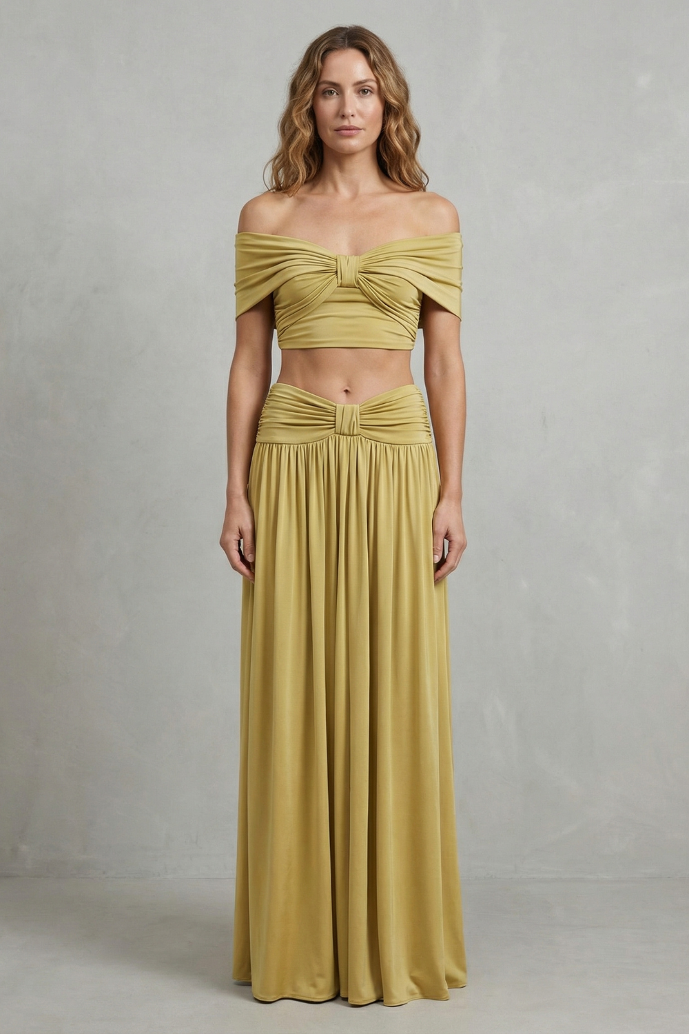 Off Shoulder High Waist Women’s Off-Shoulder Ruched Skirt Set