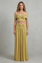 Off Shoulder High Waist Women’s Off-Shoulder Ruched Skirt Set