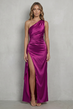 One Shoulder Satin One-Shoulder Evening Gown