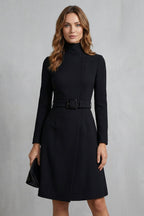 Long Sleeve Belted A-Line Midi Dress