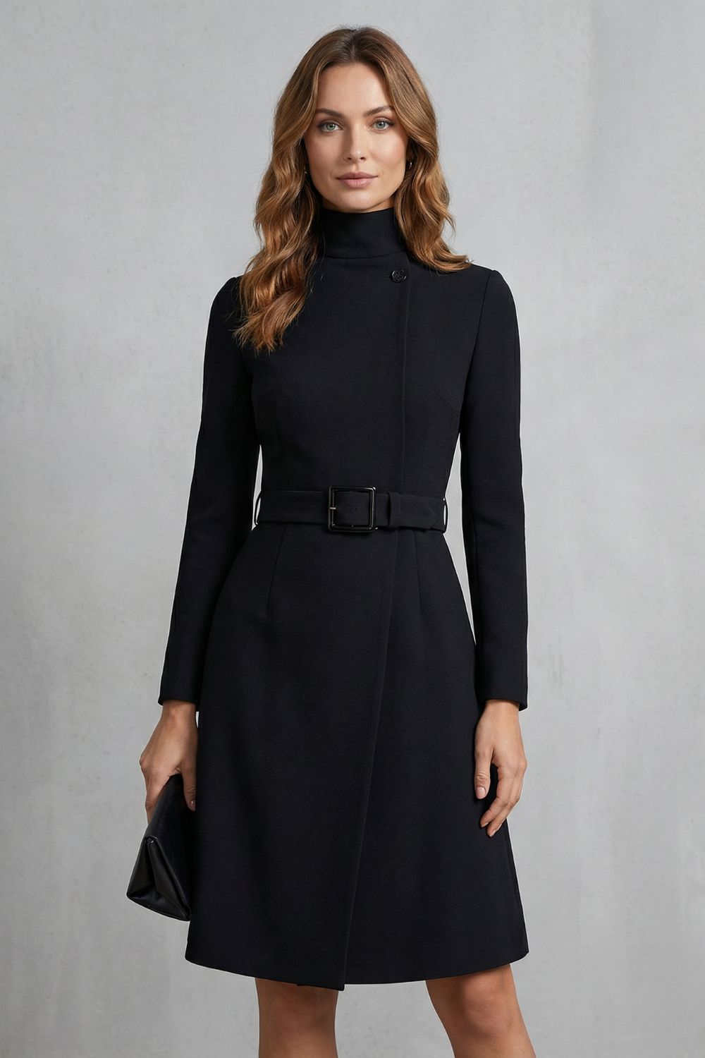 Long Sleeve Belted A-Line Midi Dress