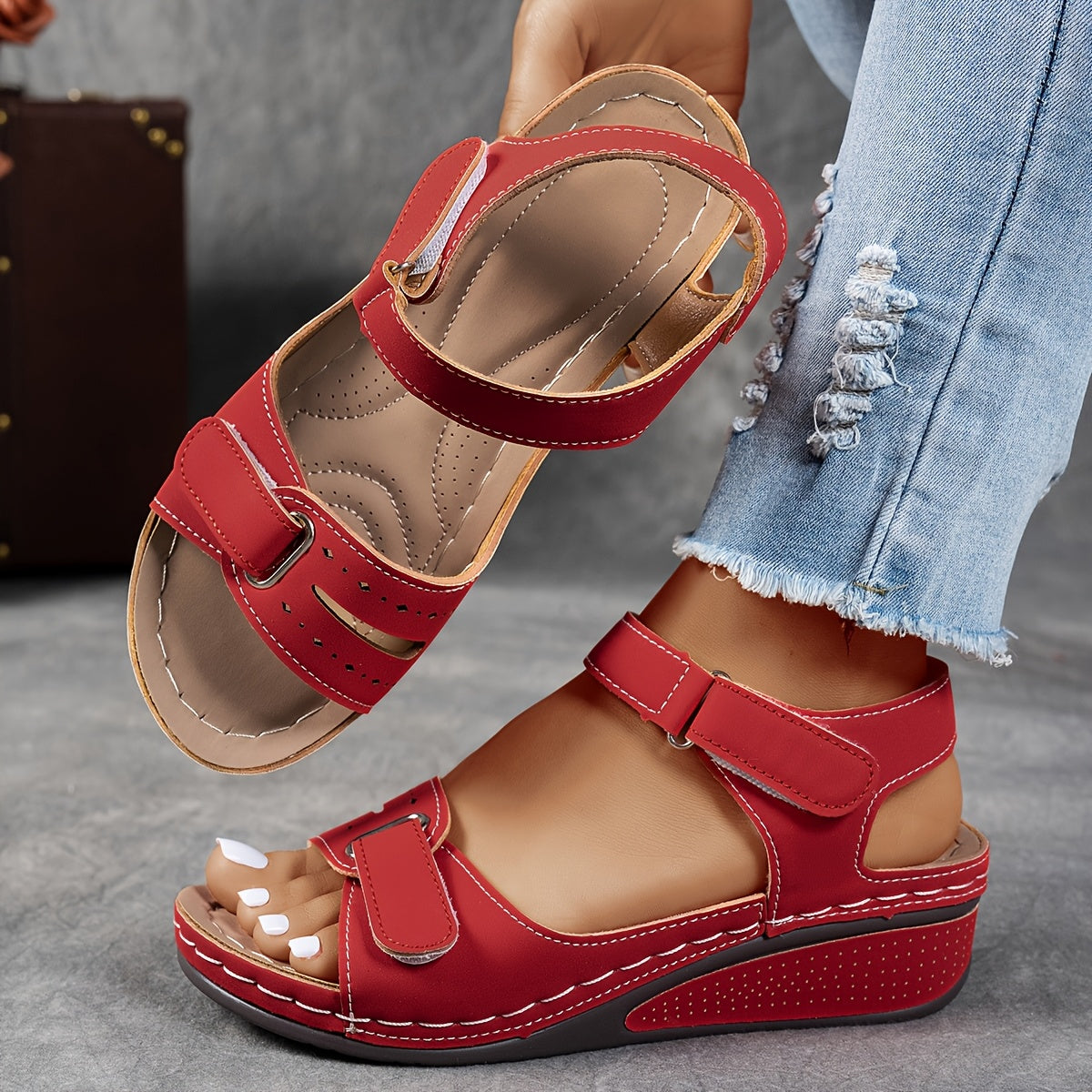 Orthopedic Sandals Wedge Open Toe Hook Loop