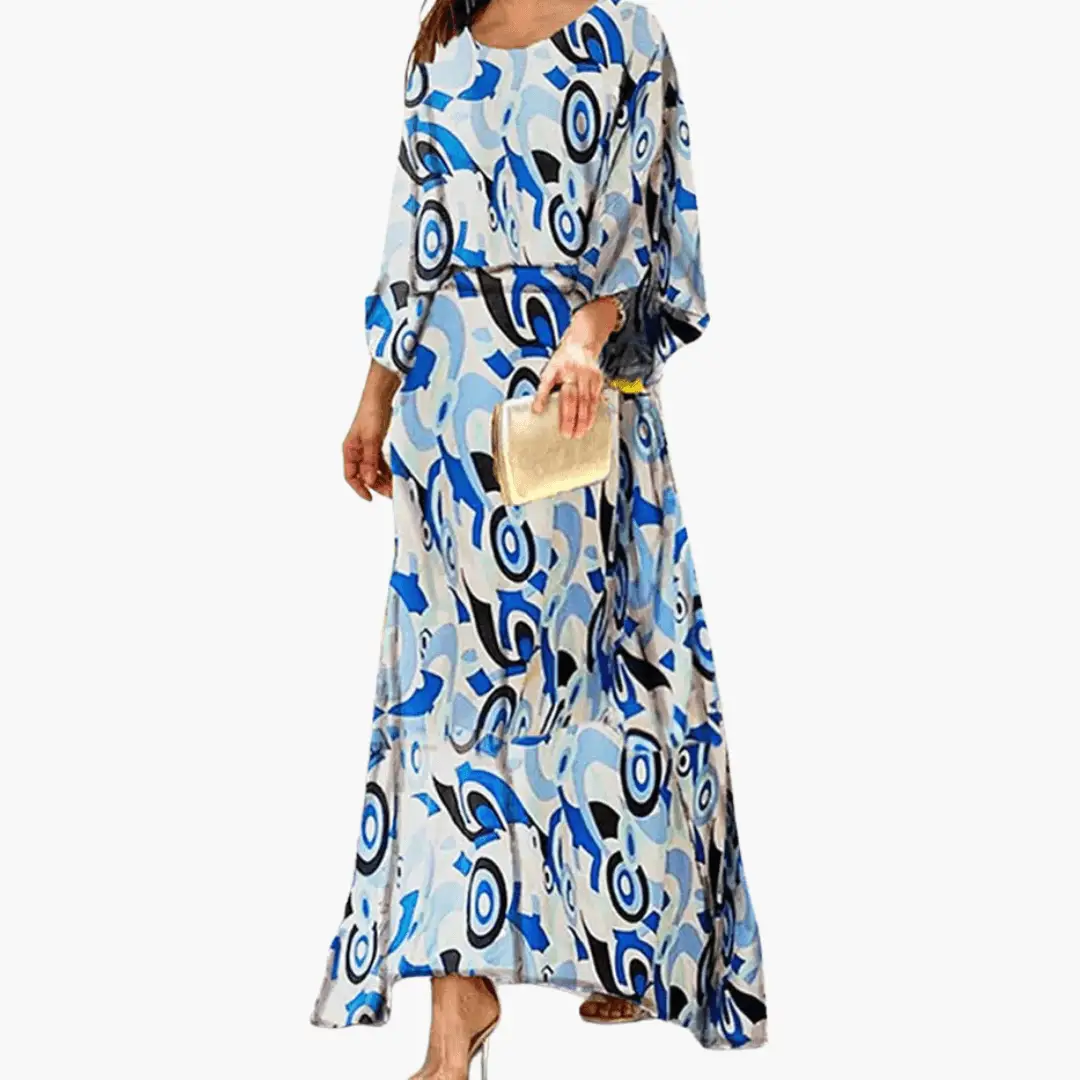 Boho Print Maxi Dress Flowing Wedding Guest