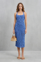 Floral Square Neck Textured Midi Dress