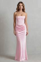 Satin Floor Length Strapless Corset Maxi Dress
