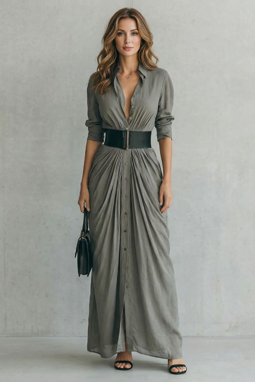 Belted Maxi Shirt Dress (includes Belt)