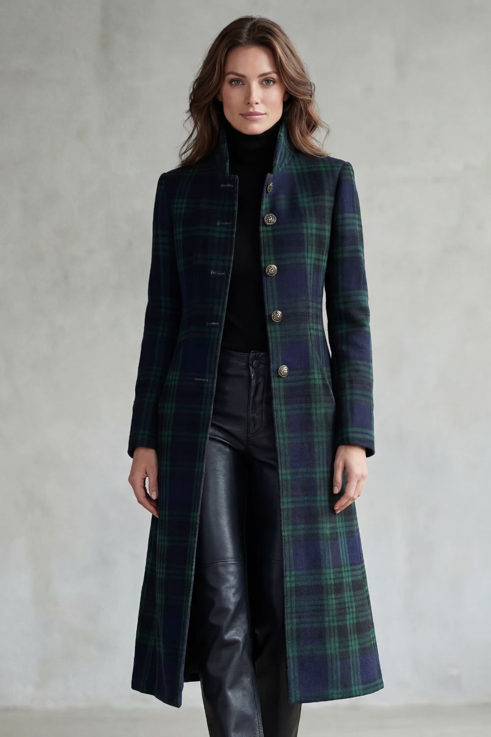 Stand Collar Tailored Wool Blend Coat