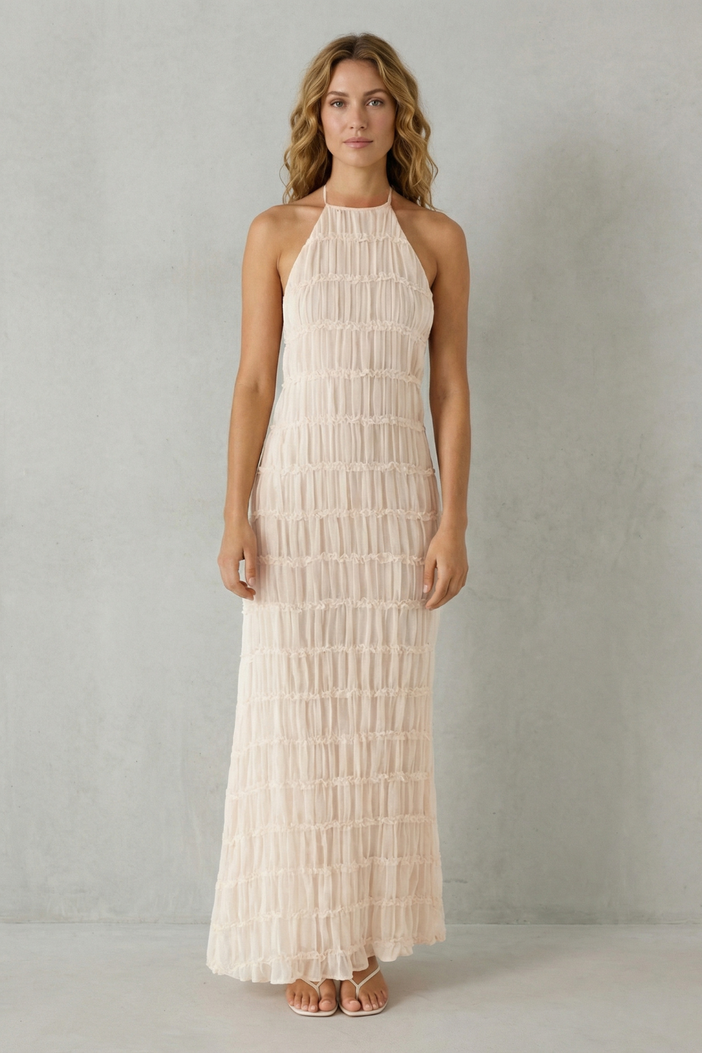 Halter Floor Length Women’s Backless Sculpted Texture Maxi Dress