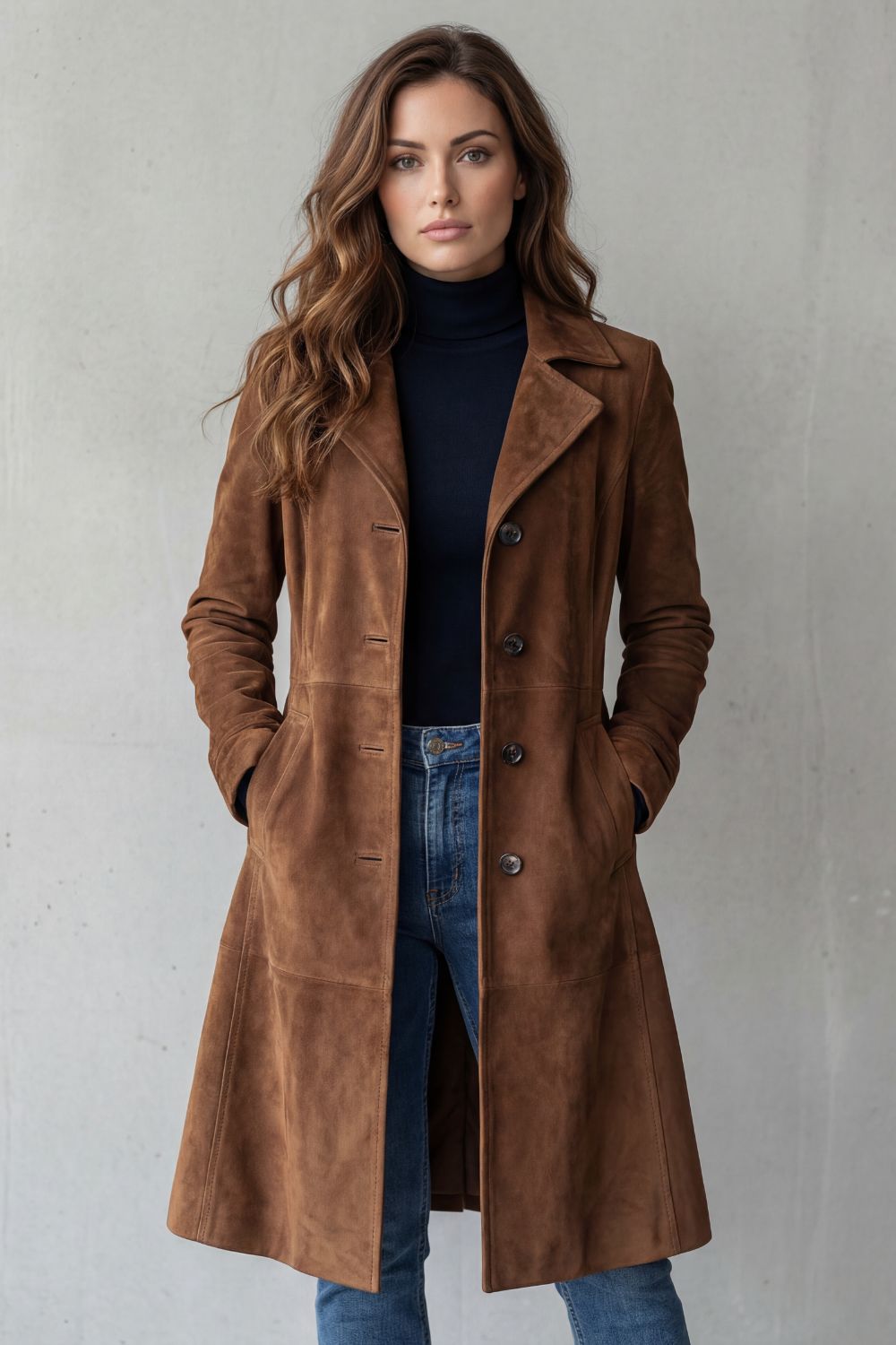 Suede Pockets Longline Coat