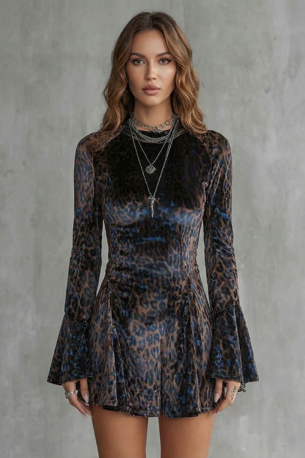 Velvet Leopard Print Mini Dress