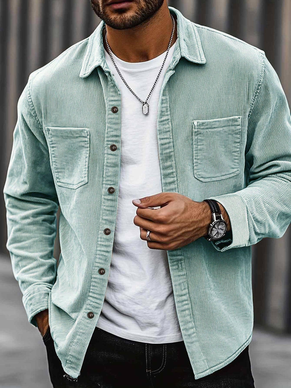 Men's Shirt Jacket Buttons Pockets Textured Transitional