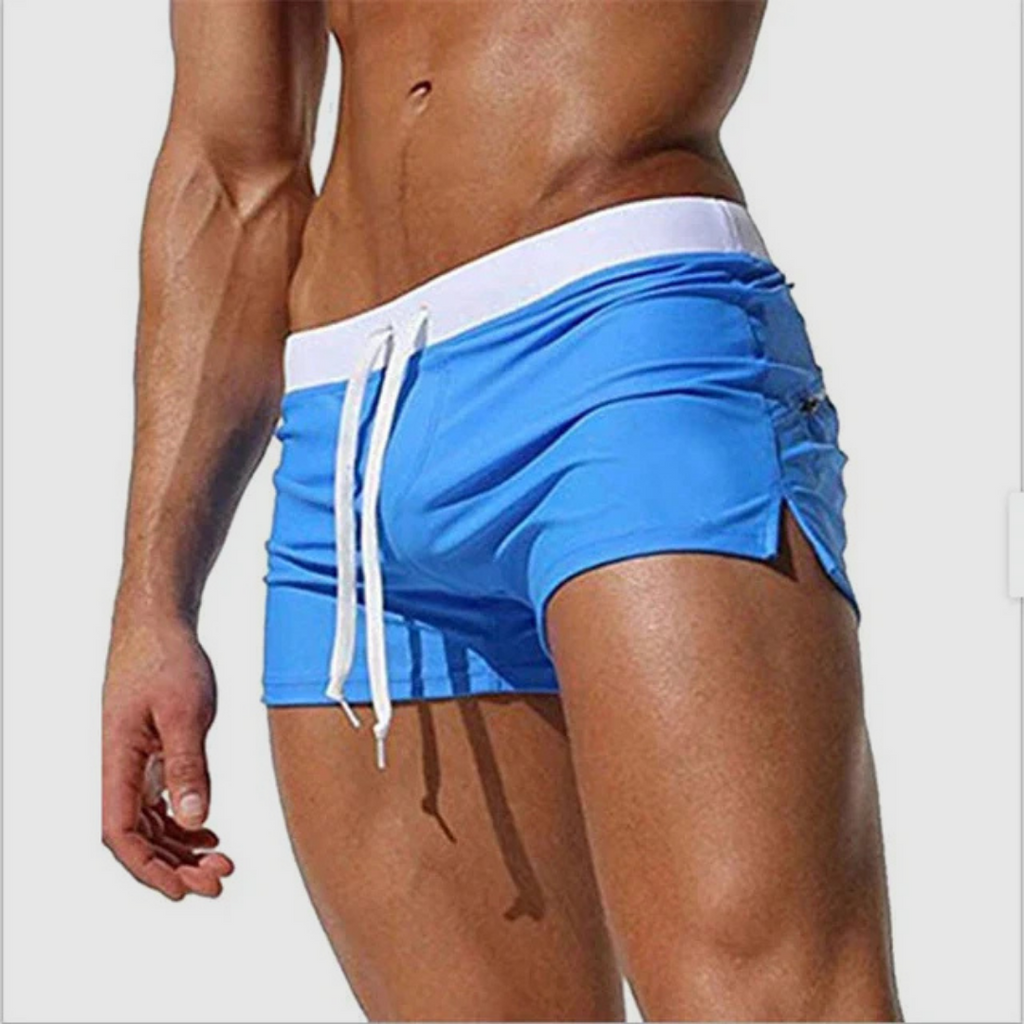 Mens Swim Trunks Slim Drawstring Side Vents