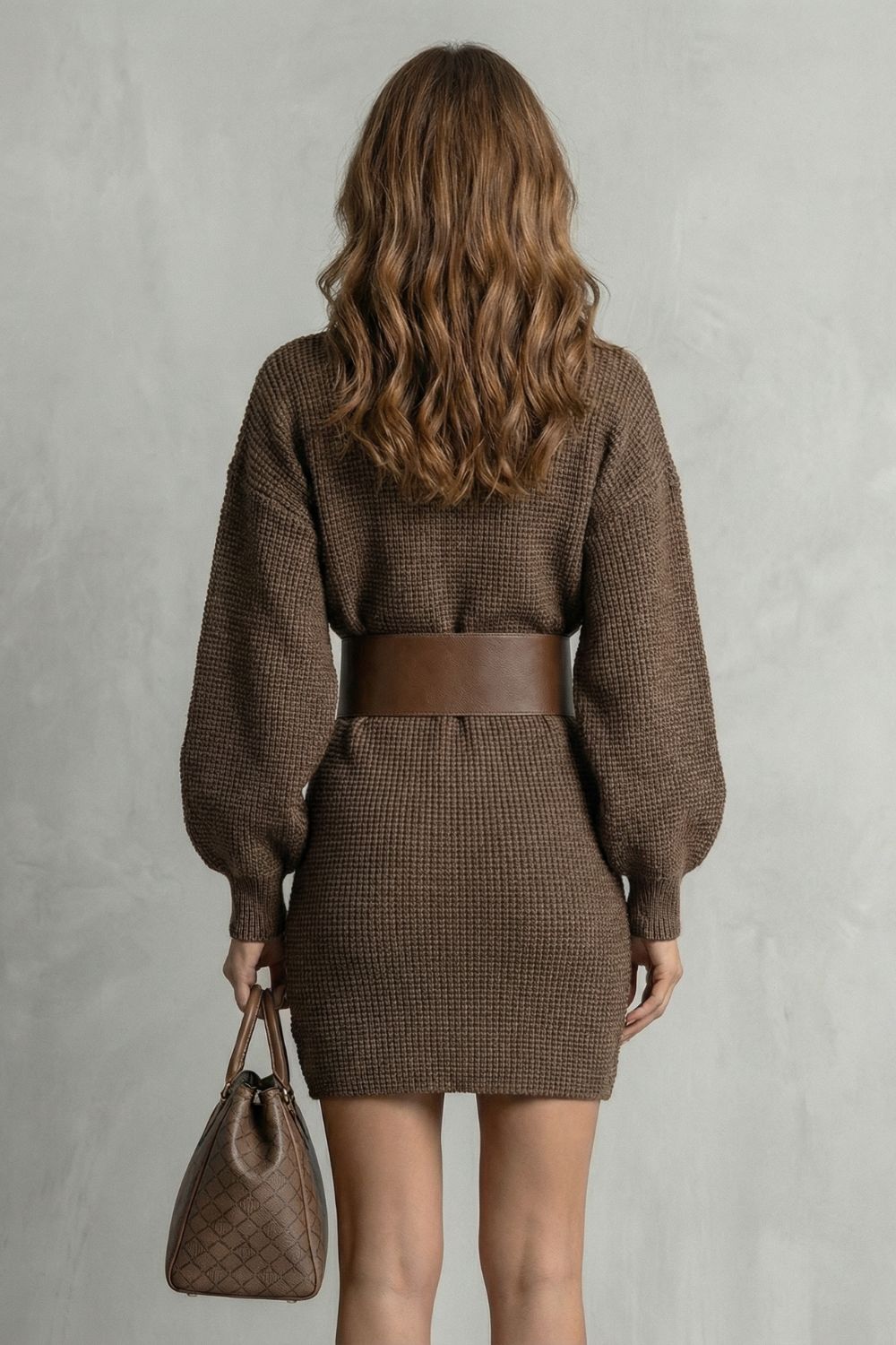 Oversized Knit Belted Mini Dress (belt Included)