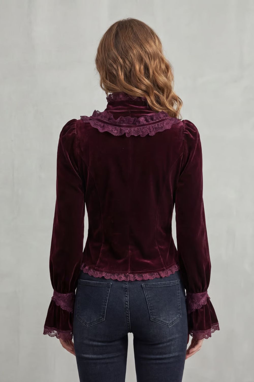 High Neck Velvet Victorian Blouse