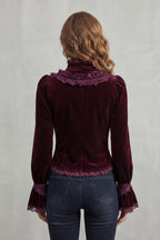 High Neck Velvet Victorian Blouse