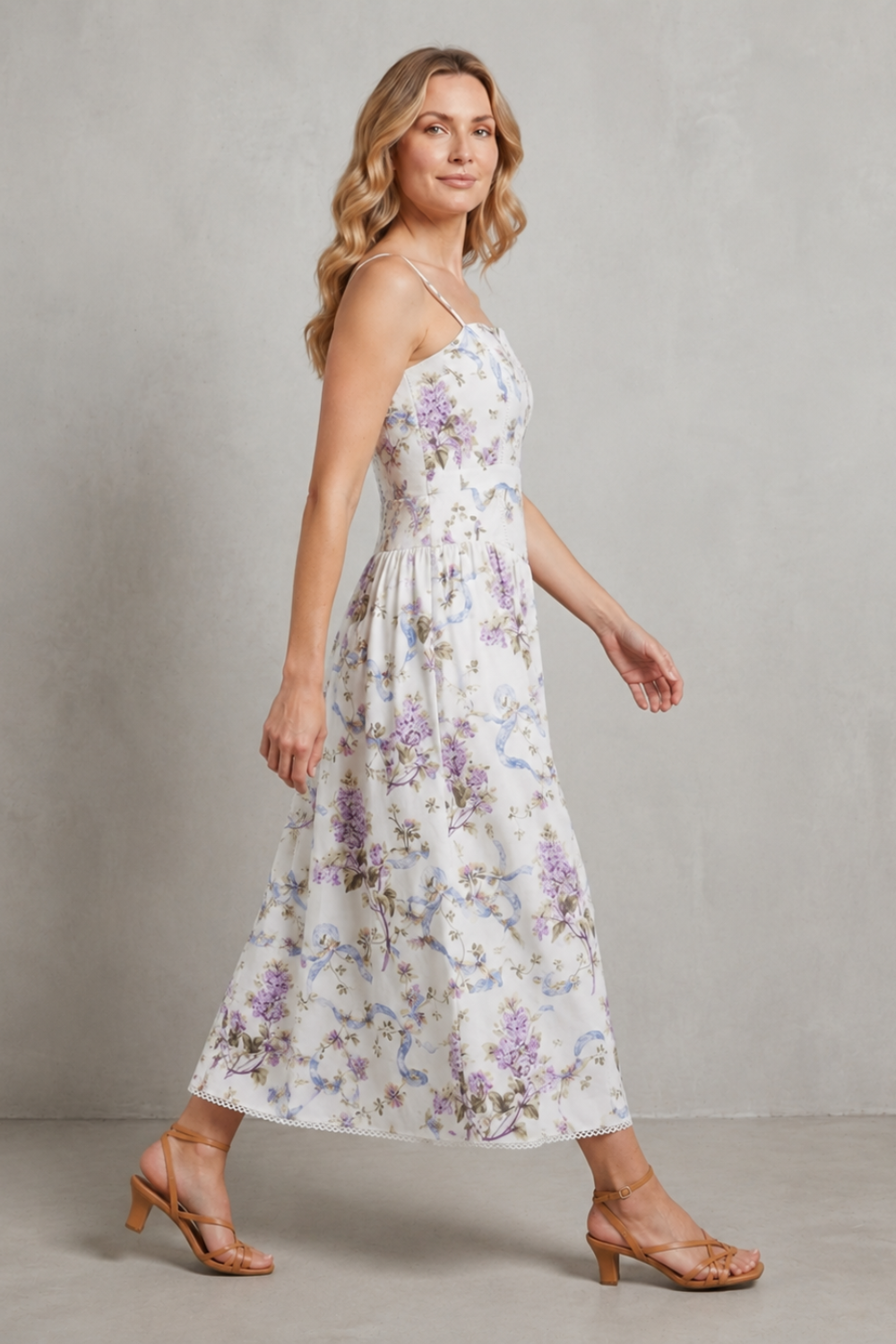 Square Neck Floral Midi Dress