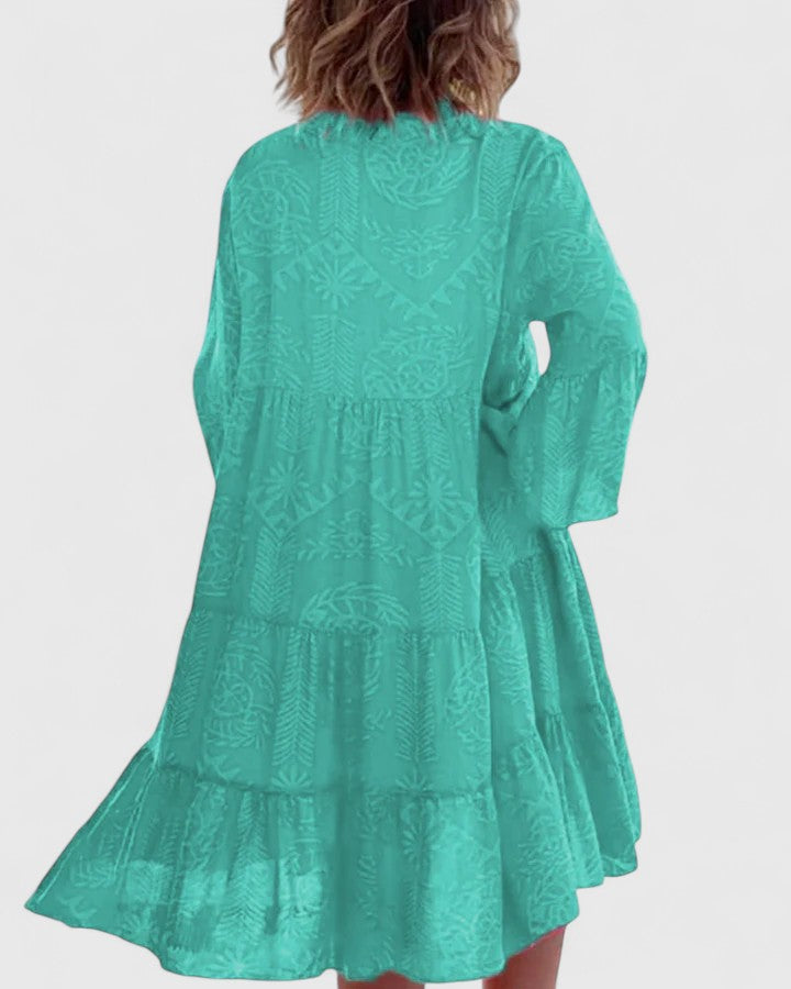 Boho Floral Bell Sleeve Midi Dress V-Neck Summer