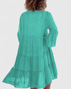 Boho Floral Bell Sleeve Midi Dress V-Neck Summer