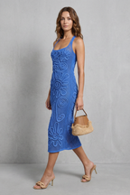 Floral Square Neck Textured Midi Dress