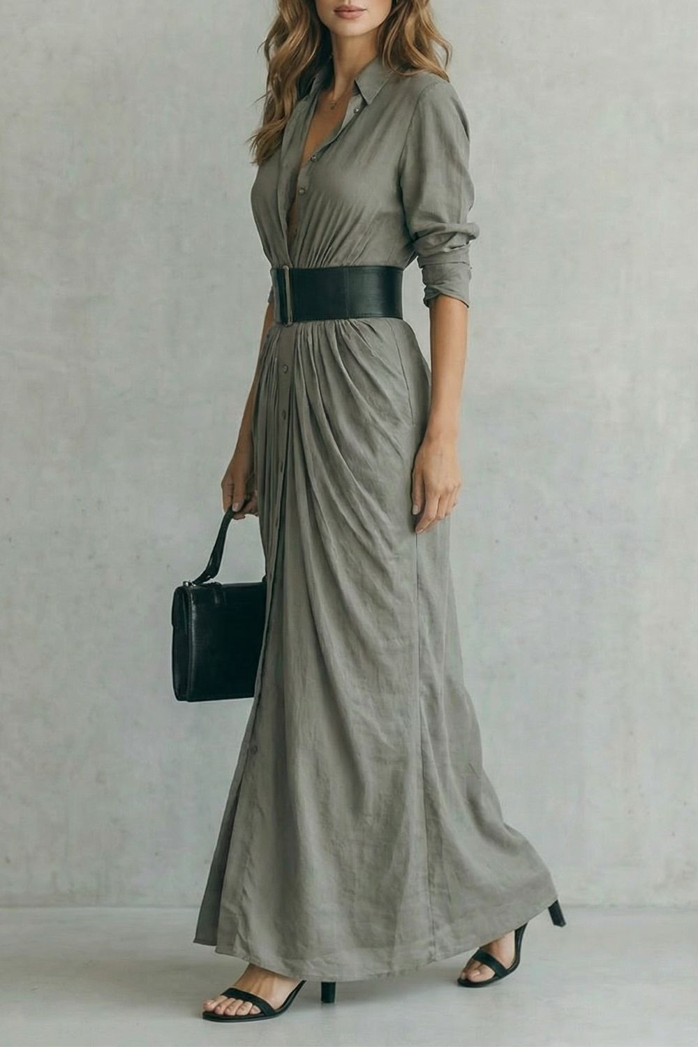 Belted Maxi Shirt Dress (includes Belt)
