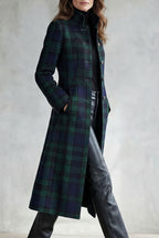 Stand Collar Tailored Wool Blend Coat