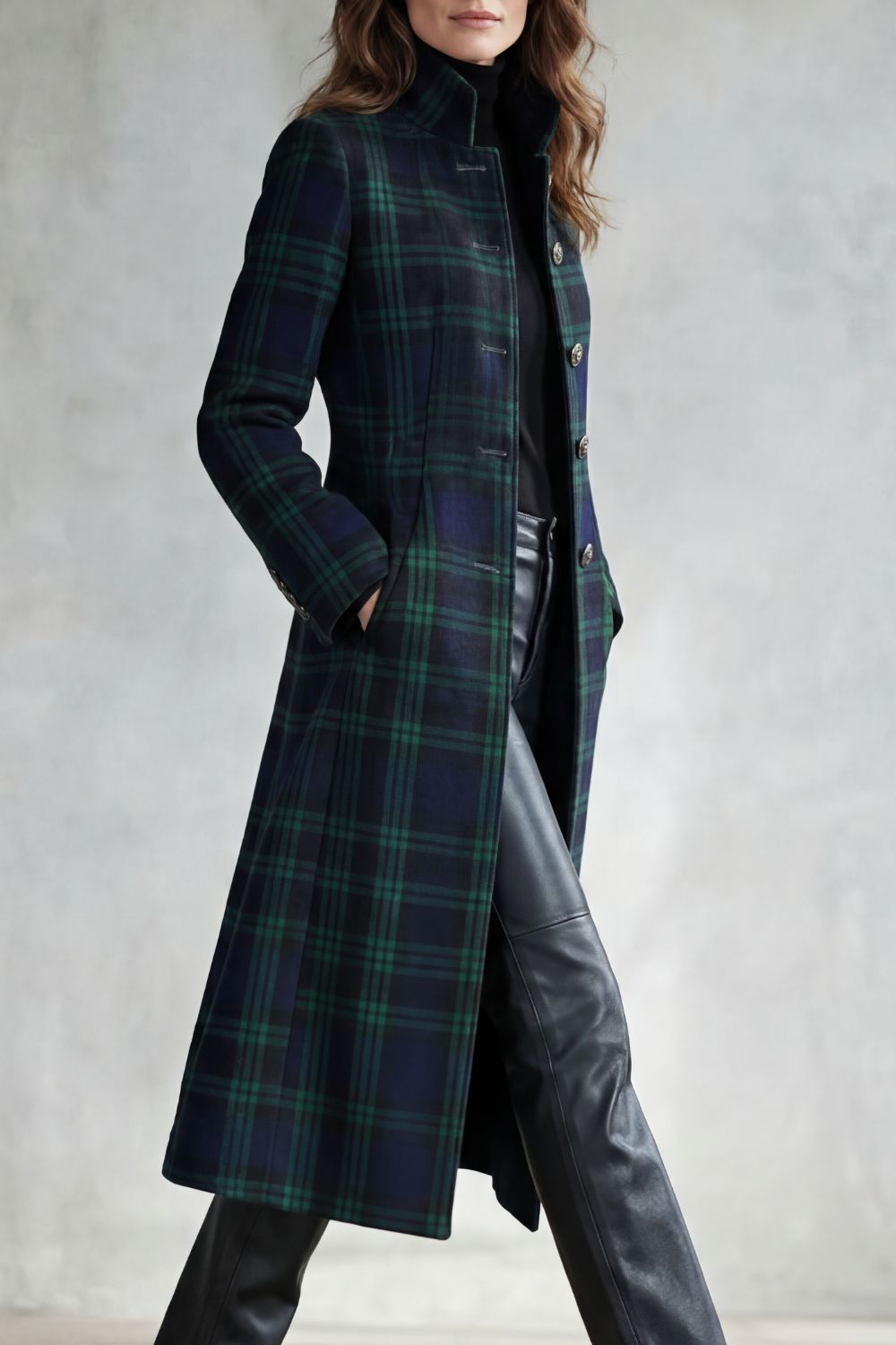 Stand Collar Tailored Wool Blend Coat