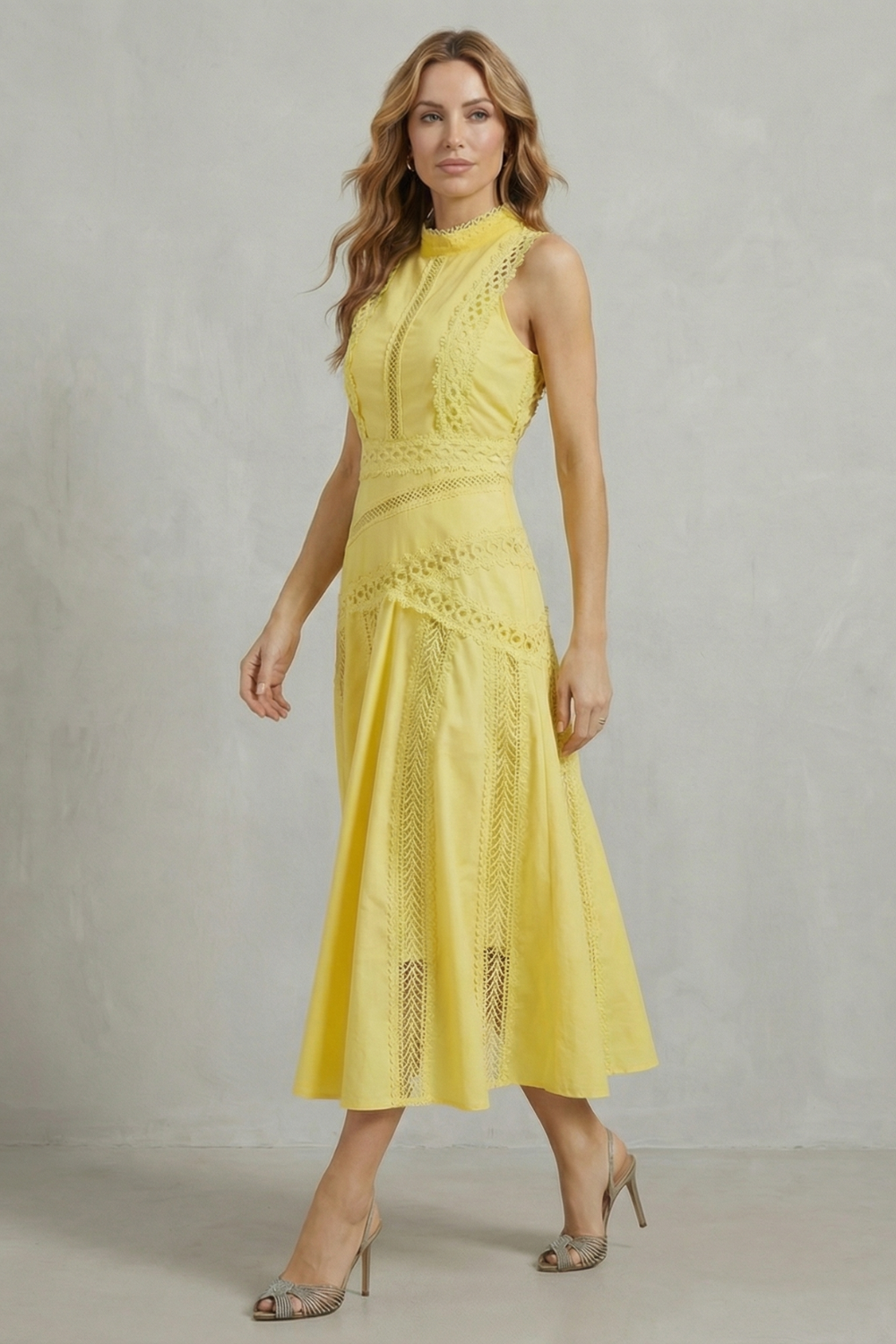 High Neck Sleeveless Elegant Midi Dress