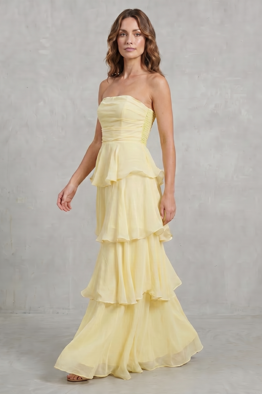Ruffle Strapless Tiered Maxi Dress