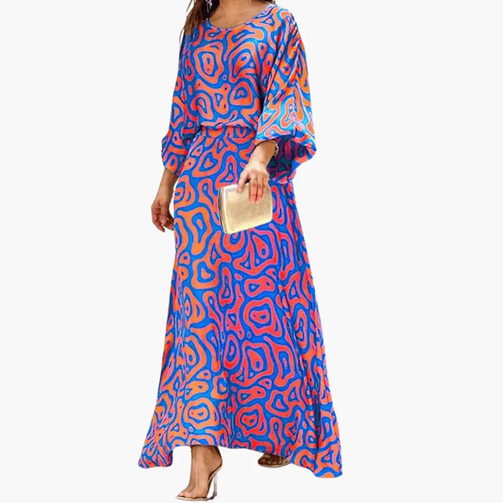 Boho Print Maxi Dress Flowing Wedding Guest