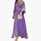 Boho Print Maxi Dress Flowing Wedding Guest