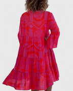Boho Floral Bell Sleeve Midi Dress V-Neck Summer