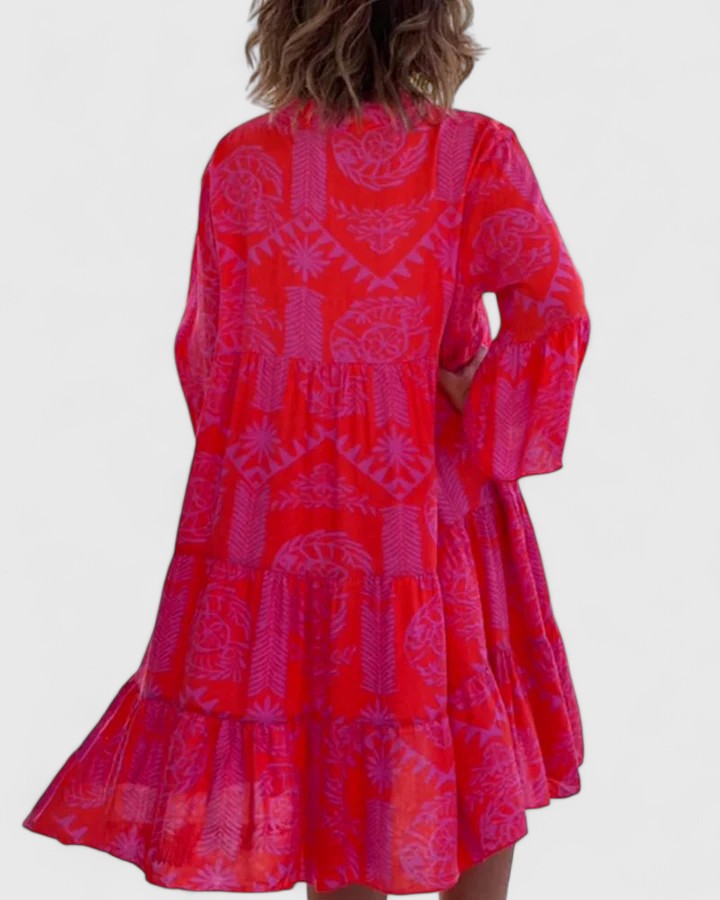 Boho Floral Bell Sleeve Midi Dress V-Neck Summer