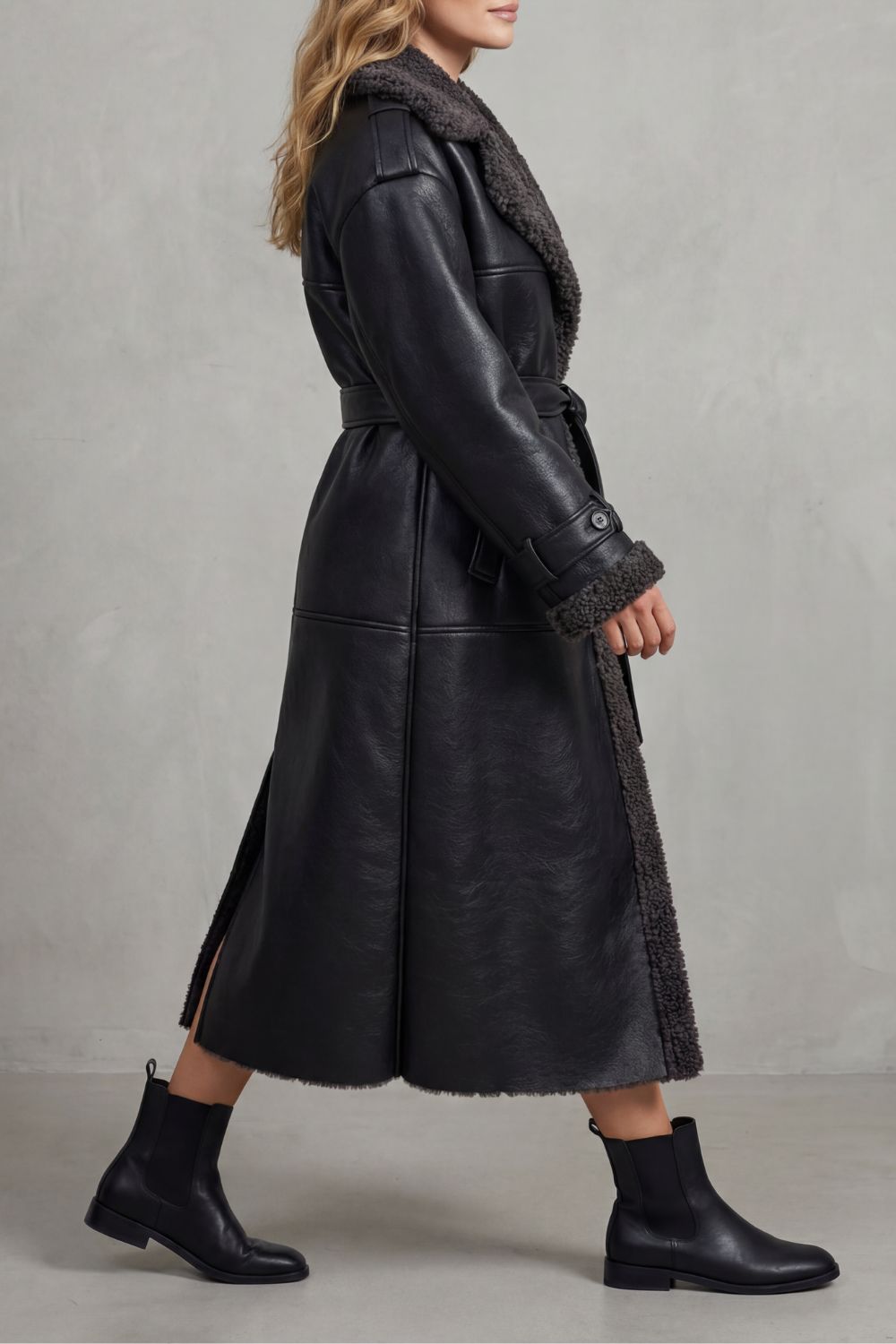 Oversized Faux Leather Shearling Coat