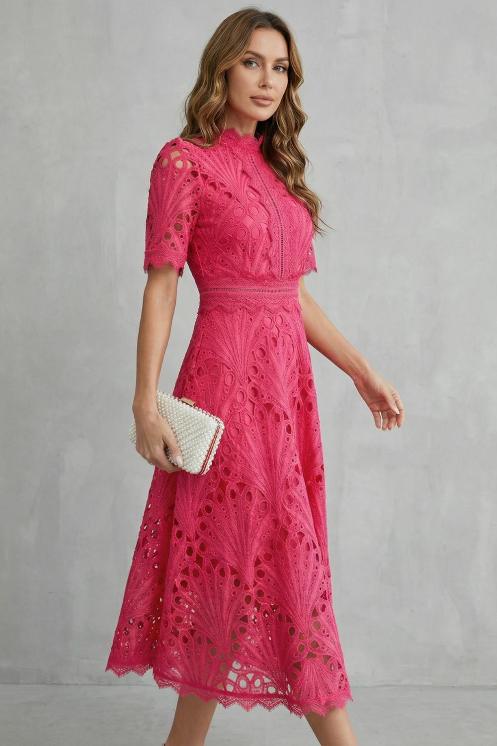 High Neck A-Line High-Neck Midi Dress
