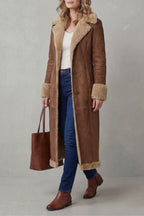 Suede Button Front Long Winter Coat
