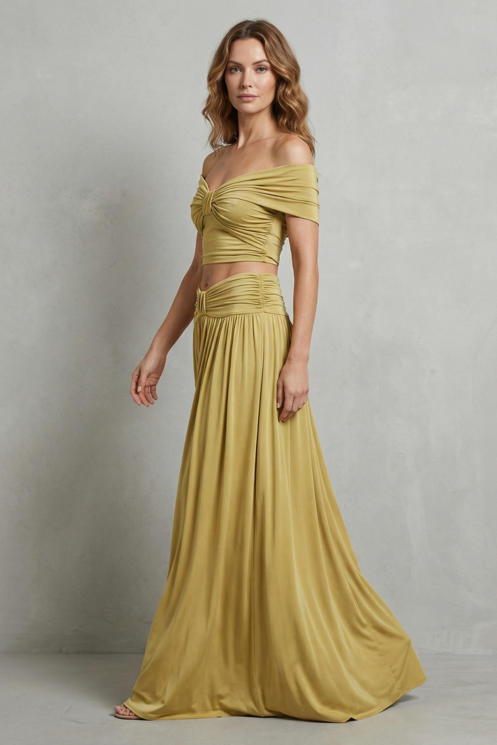 Off Shoulder High Waist Women’s Off-Shoulder Ruched Skirt Set
