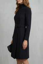 Long Sleeve Belted A-Line Midi Dress