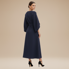 Belted Wide Sleeve Wrap Midi Dress Elegant