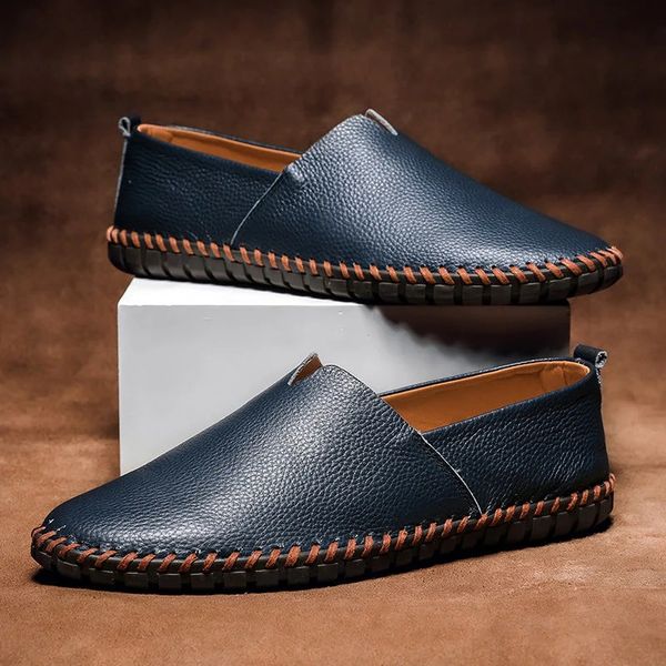 Mens Leather Loafers Pebbled Grain Slip On