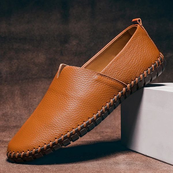 Mens Leather Loafers Pebbled Grain Slip On