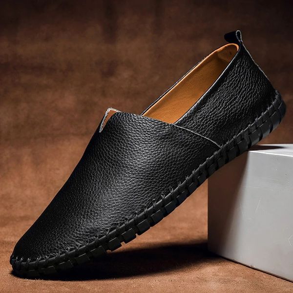 Mens Leather Loafers Pebbled Grain Slip On