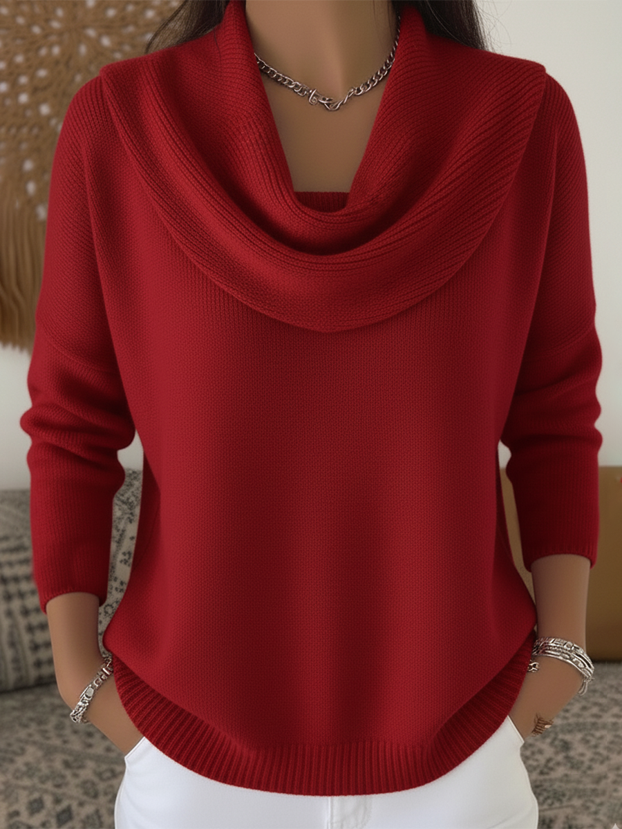 Cowl Neck Jumper Chunky Knit Relaxed Fit Long Sleeve