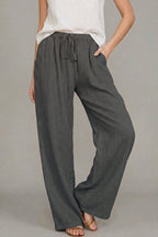 Wide Leg Trousers Linen Drawstring Summer