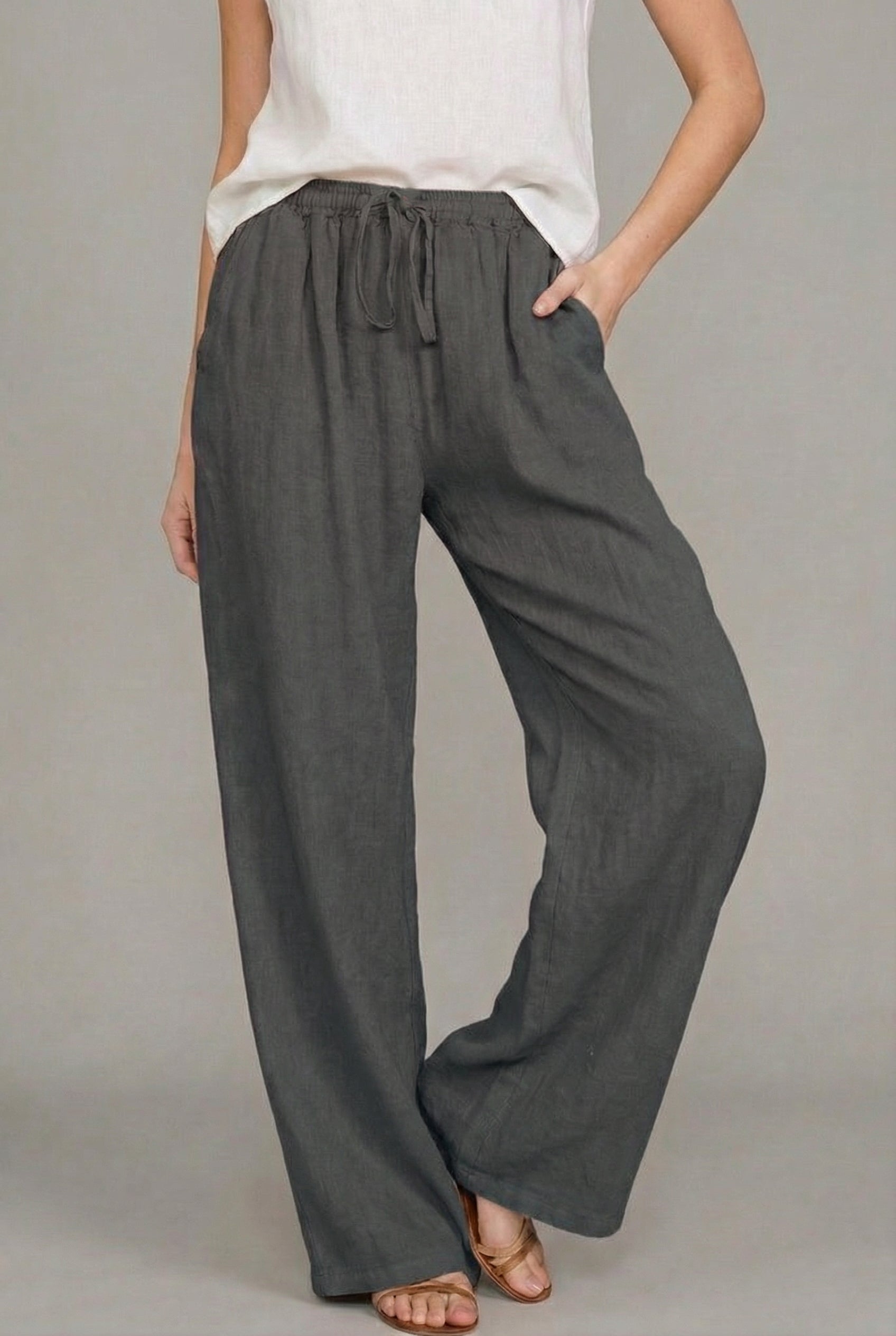 Wide Leg Trousers Linen Drawstring Summer