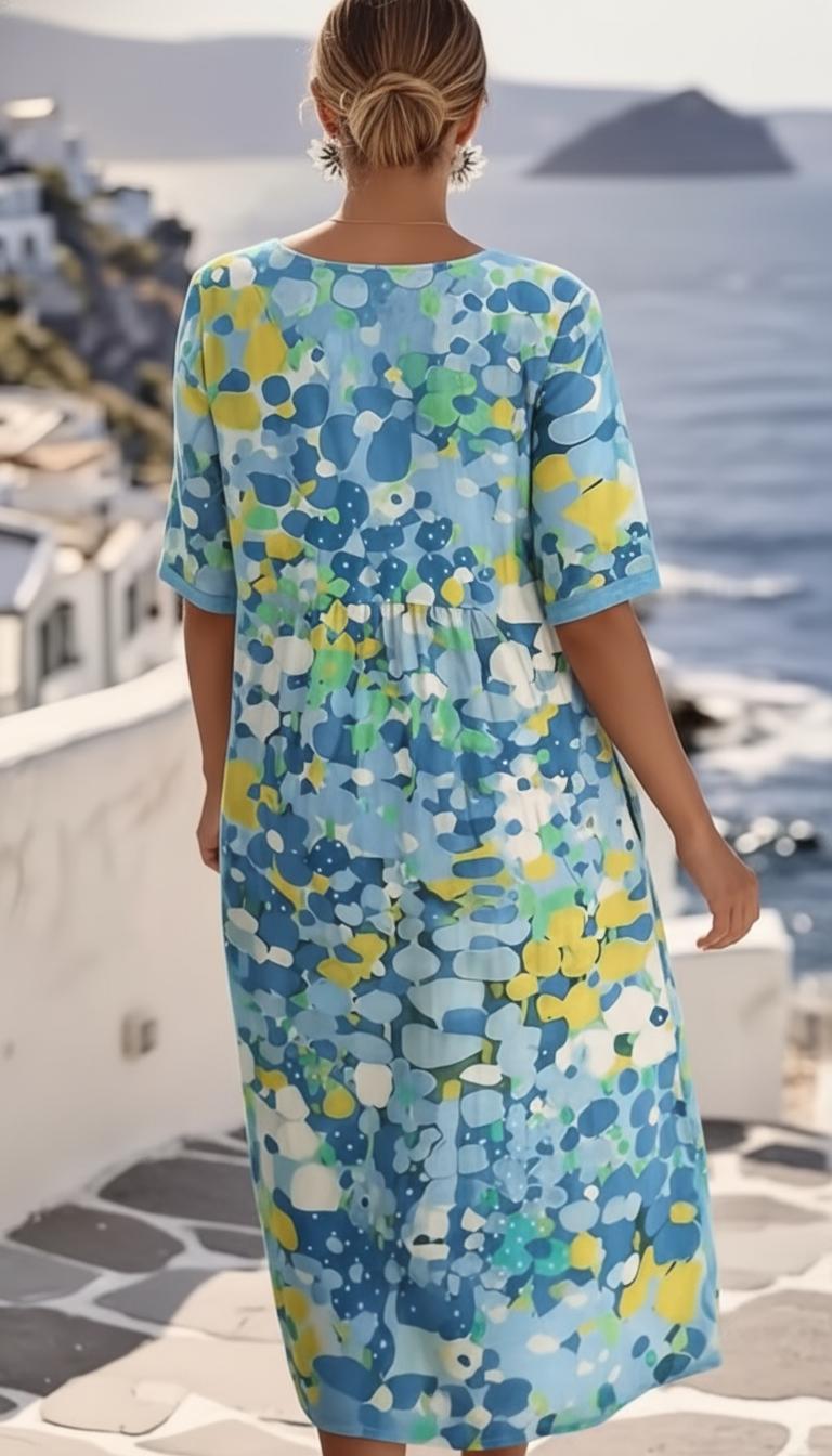 Abstract Floral Midi Dress Short Sleeve Wedding Guest