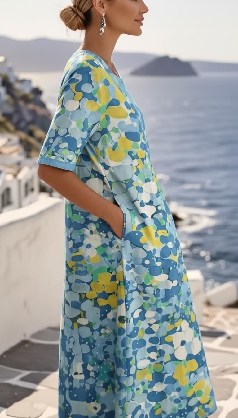 Abstract Floral Midi Dress Short Sleeve Wedding Guest