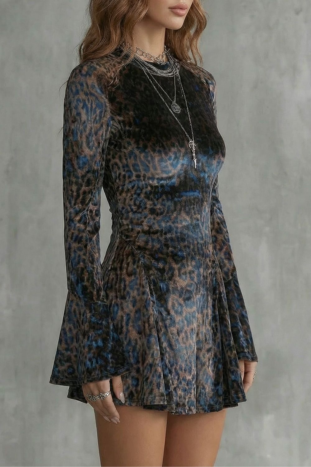 Velvet Leopard Print Mini Dress