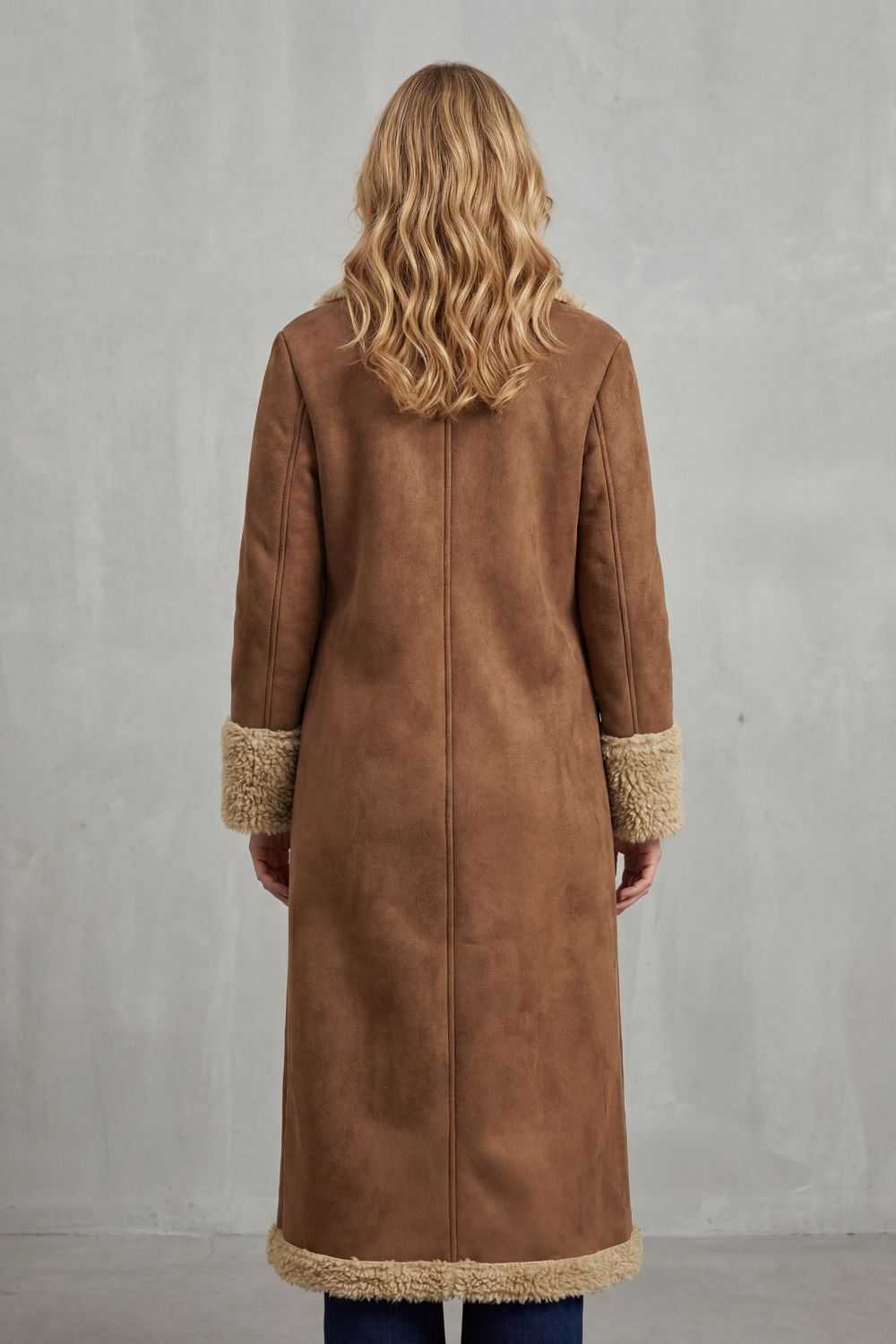 Suede Button Front Long Winter Coat